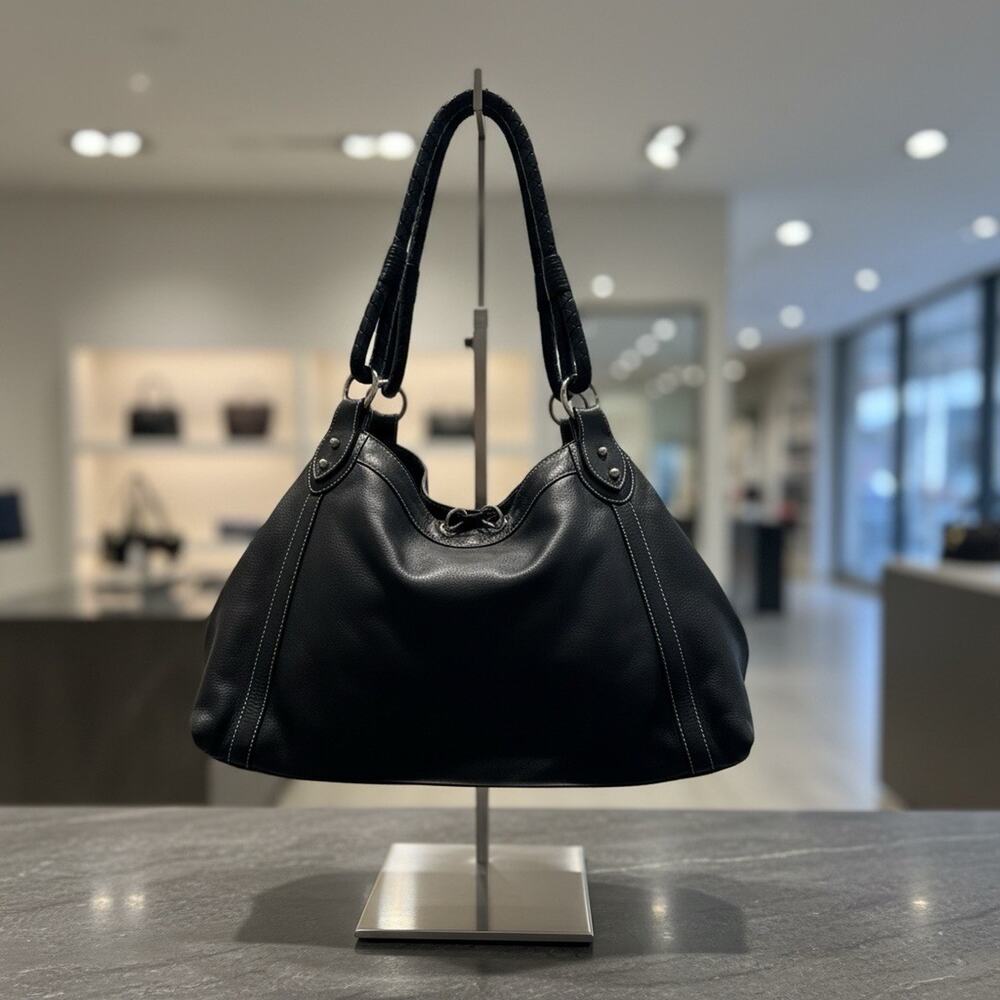 Donald J Pliner Genuine Leather Black Shoulder Bag Double Handles
